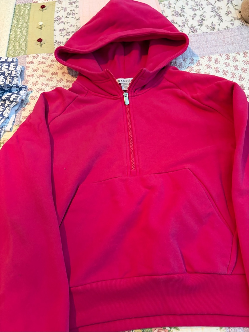 Athleta Hot Pink Half-Zip Hooded Sweatshirt